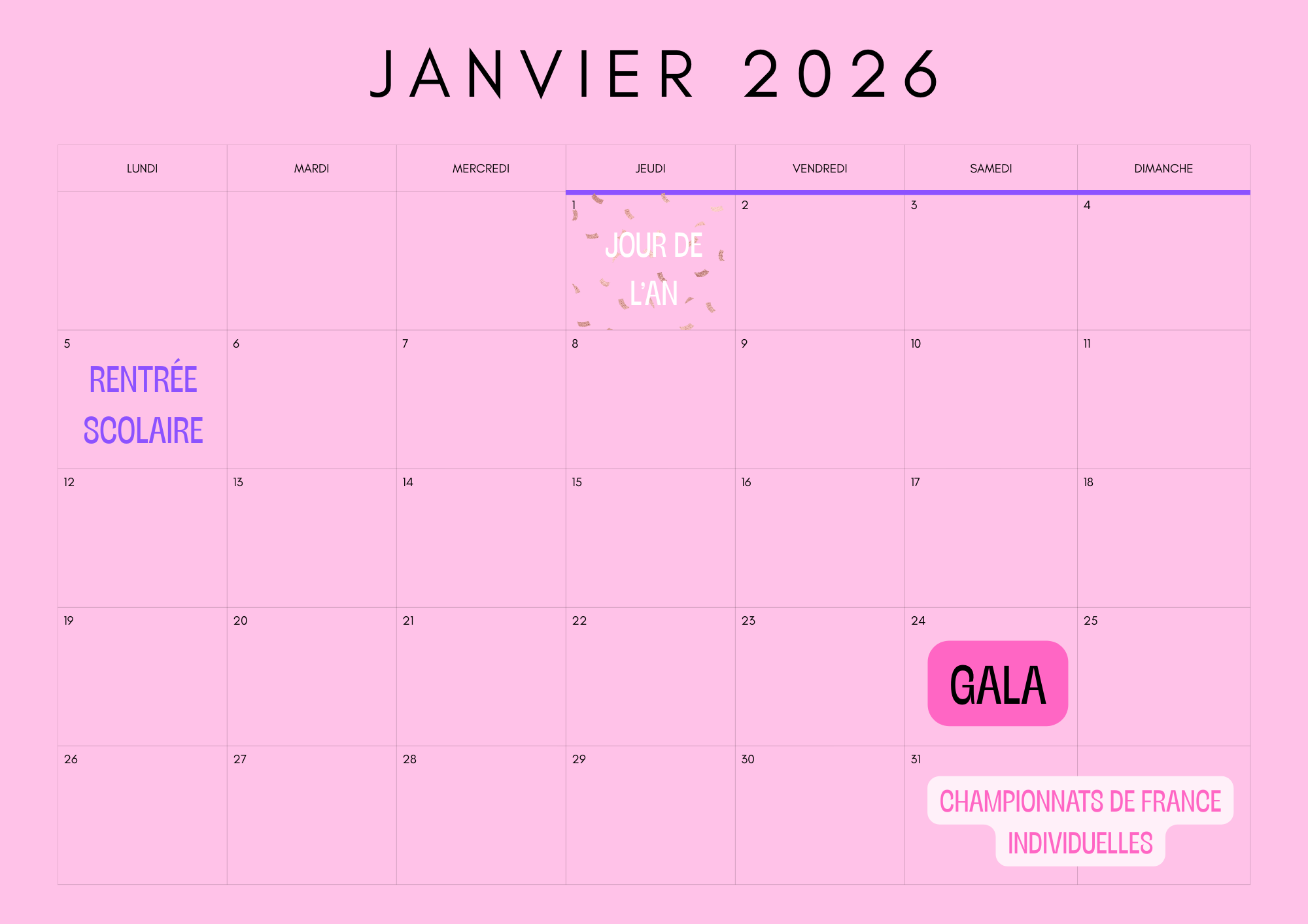 janvier 2026 calendrier