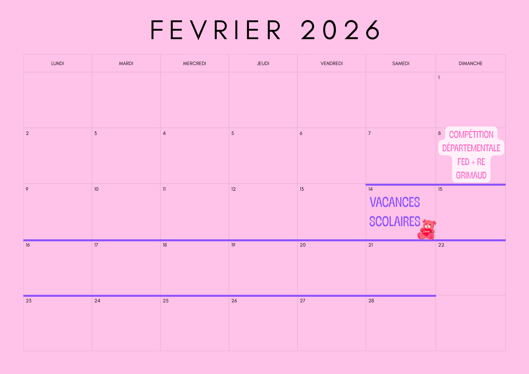 février 2026 calendrier