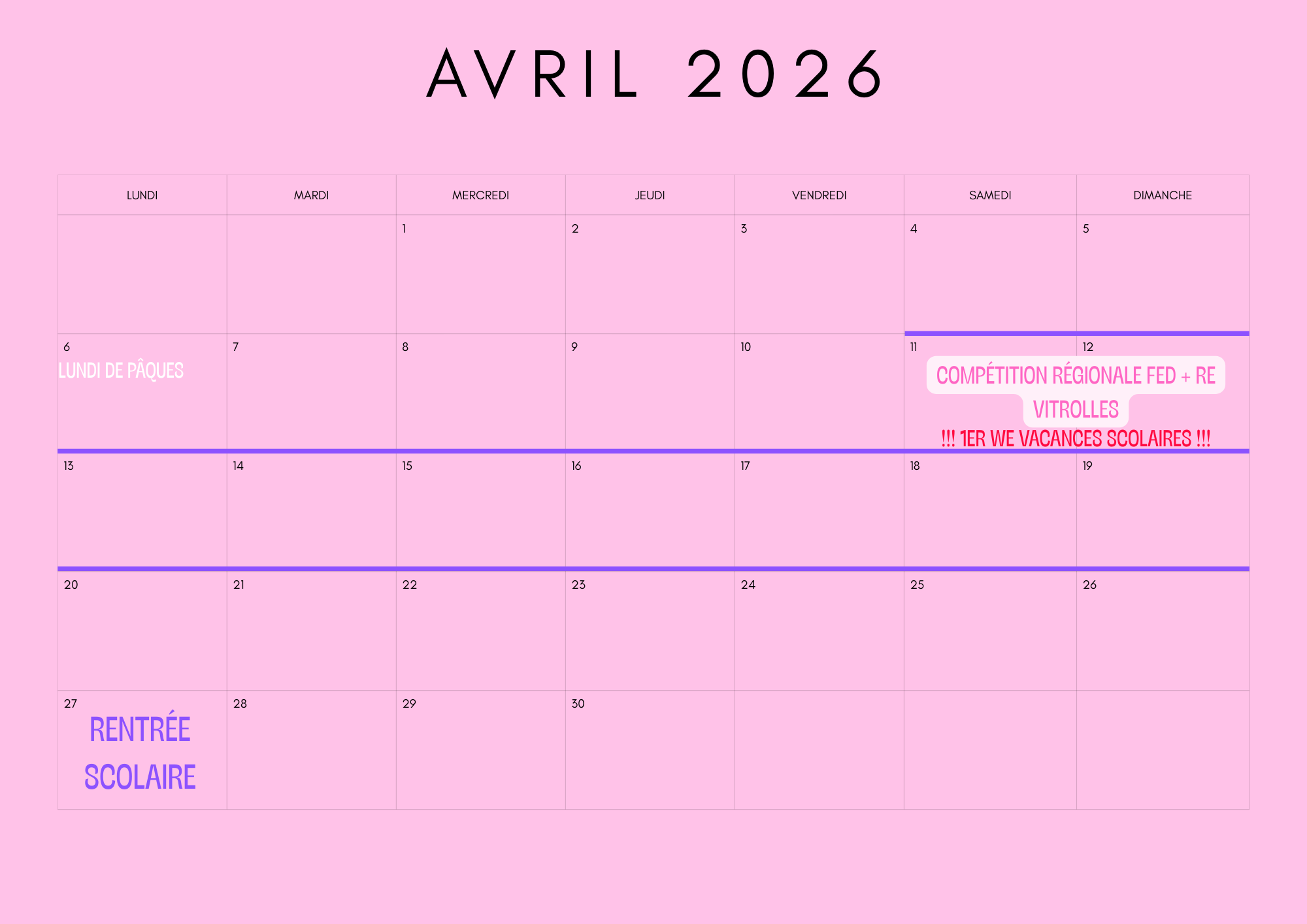 avril 2026 calendrier