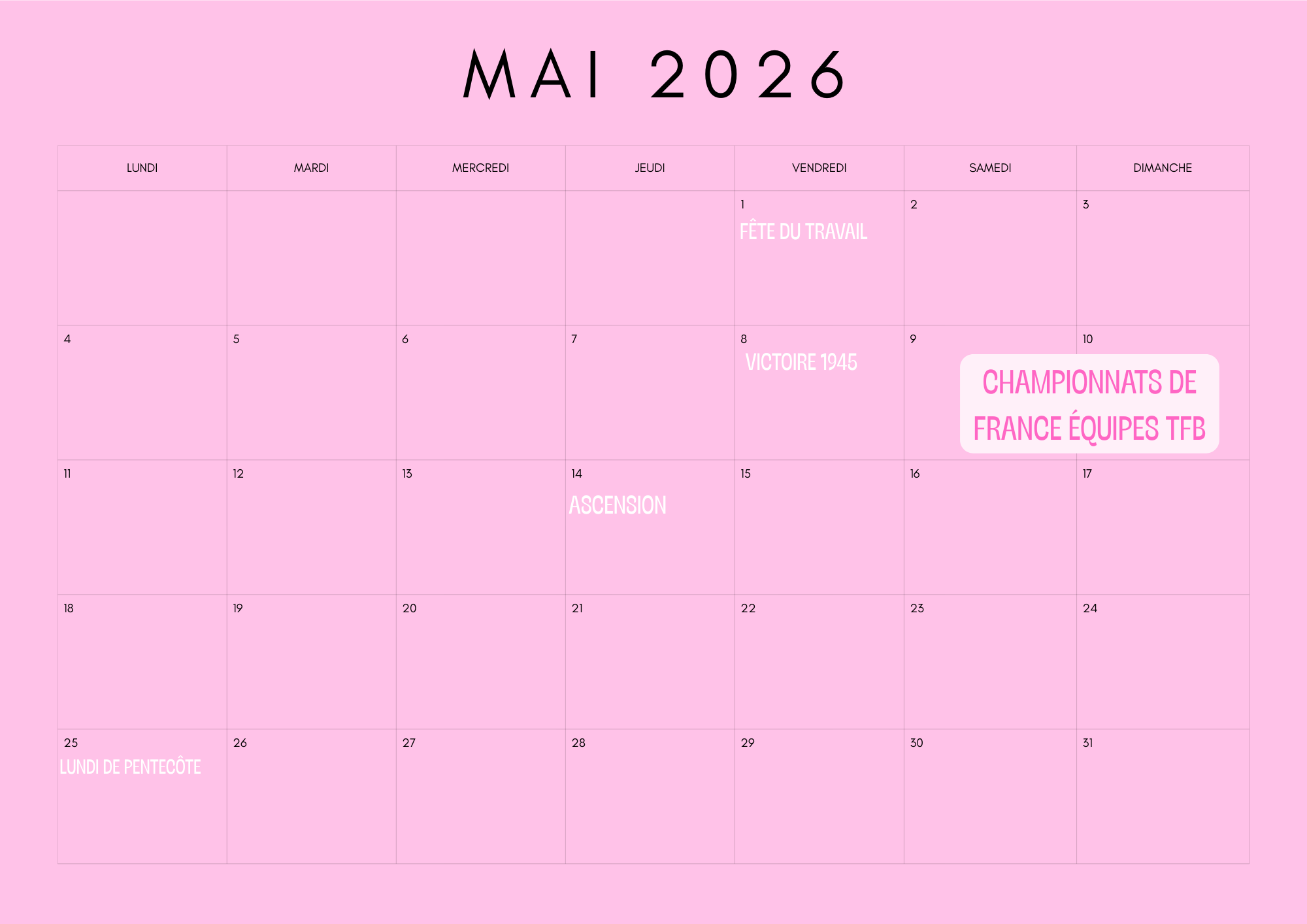 calendrier mai 2026