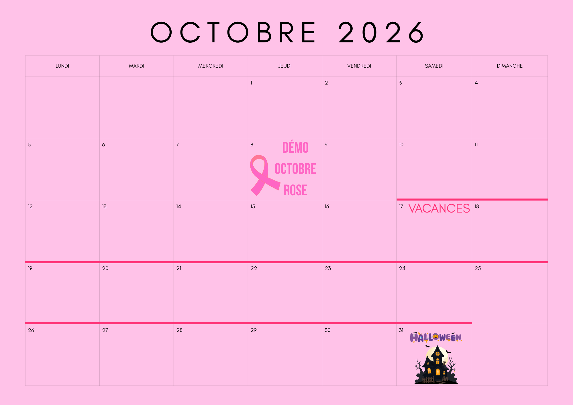 calendrier octobre 2026